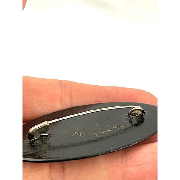 VTG Brooch Russian Lacquer Flower Brooch Hand Painted Signed - Picture 7 of 9